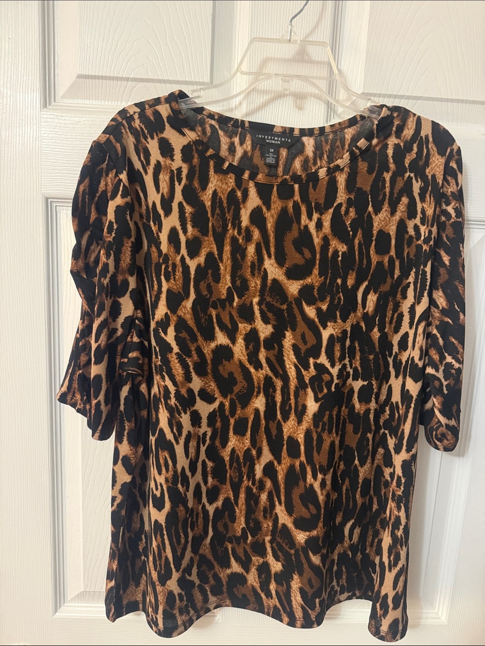 Investments Leopard-Print Short Sleeve Blouse - Brown & Black